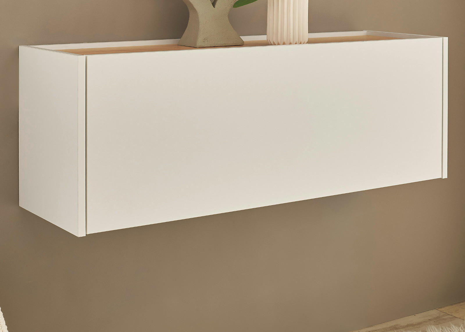 HÄNGESCHRANK weiß, Eiche Wotan 100 cm, Flurschrank mit Klappe - Eiche Wotan/Weiß, Holzwerkstoff/Metall (100/35/30cm) - Furn.Design