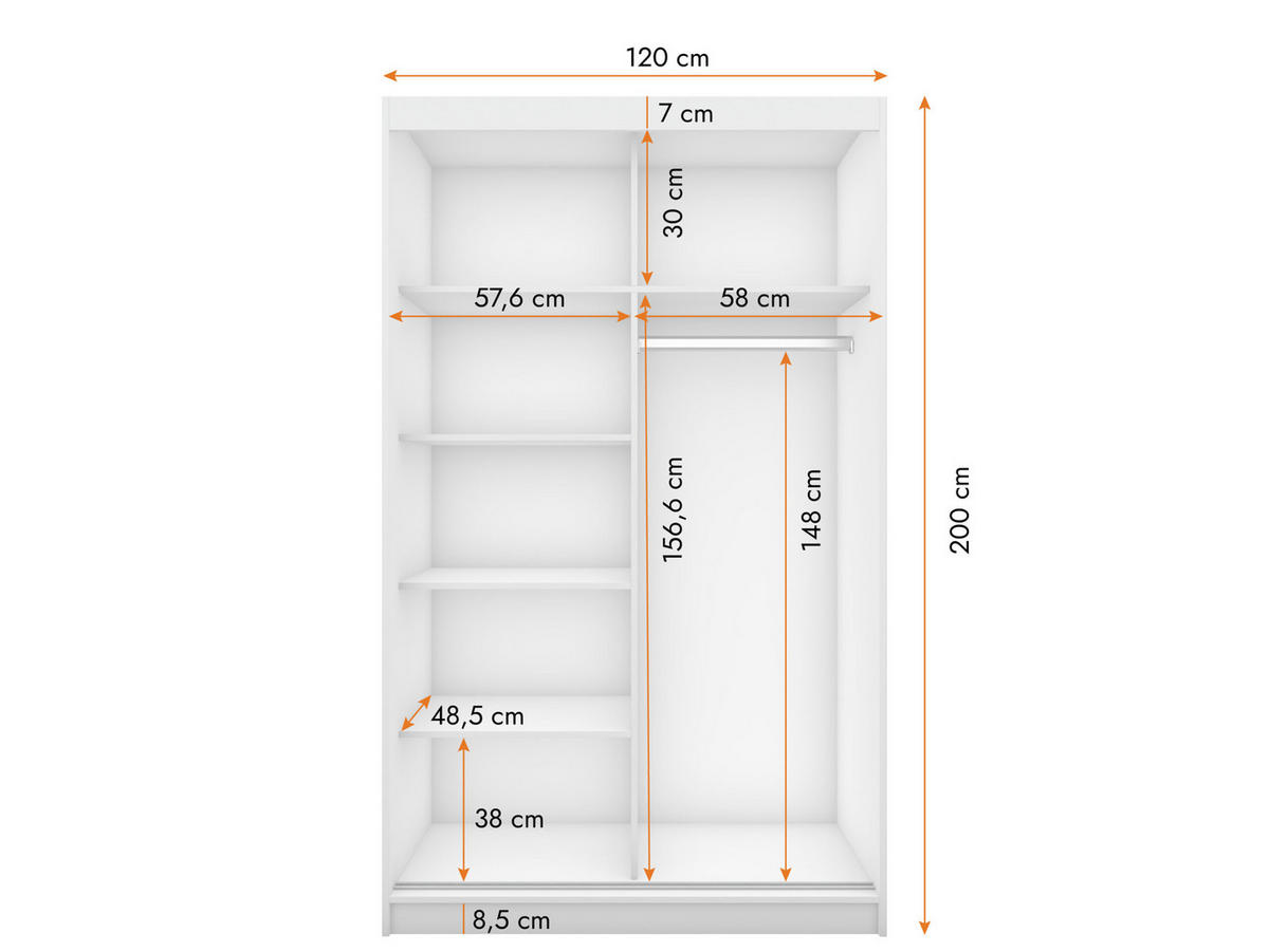 SCHIEBETÜRENSCHRANK - NOAH 04 Weiß - Weiß, Holzwerkstoff/Metall (120/200/61cm) - Möblo