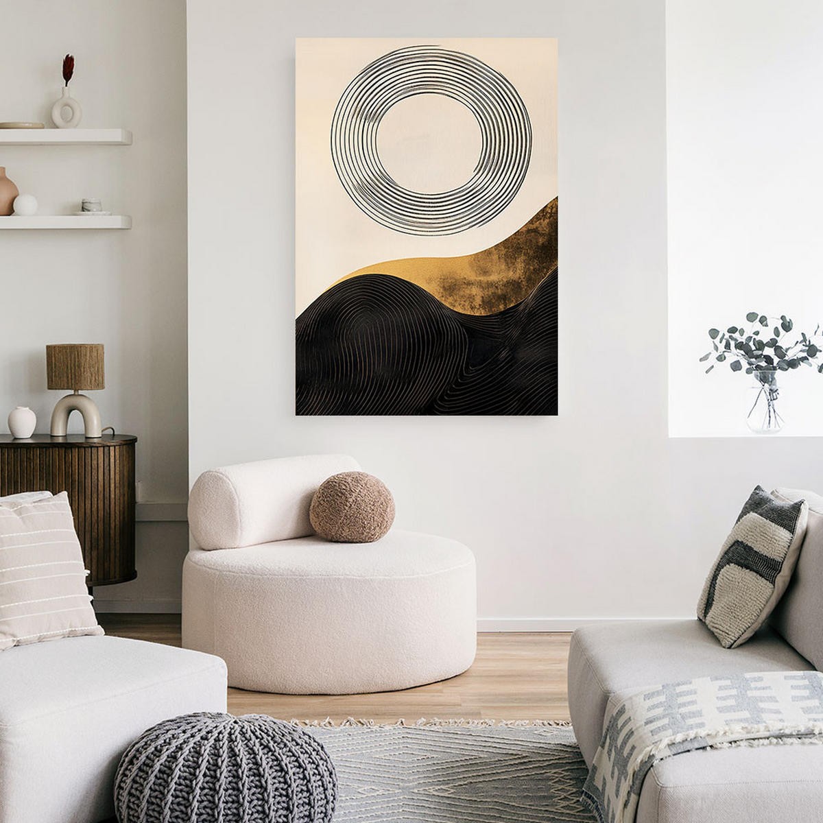 LEINWANDBILD Kreis Linien Abstraktion 60x90cm - Beige, Textil (60/90cm) - Feeby