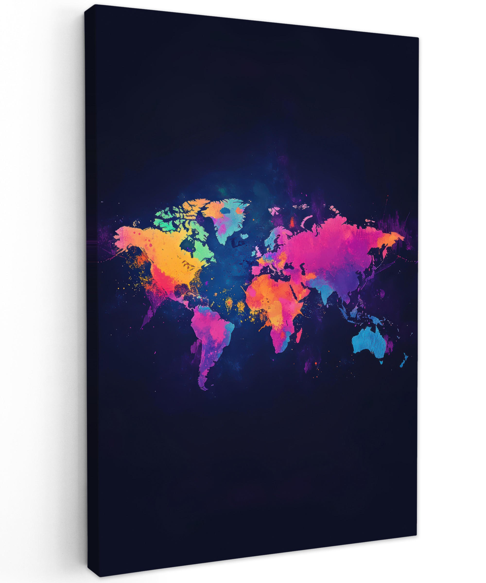 LEINWANDBILD Weltkarte - Bunt - Graffiti 90x140 cm - Multicolor, Textil (90/140cm) - MuchoWow