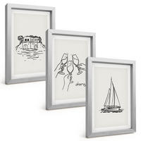BILDER SET 3er Set - 20x30 cm Silberner Rahmen - Haus am Wasser, Segelboot-Toast - Silberfarben, Kunststoff (20/30cm) - TULUP