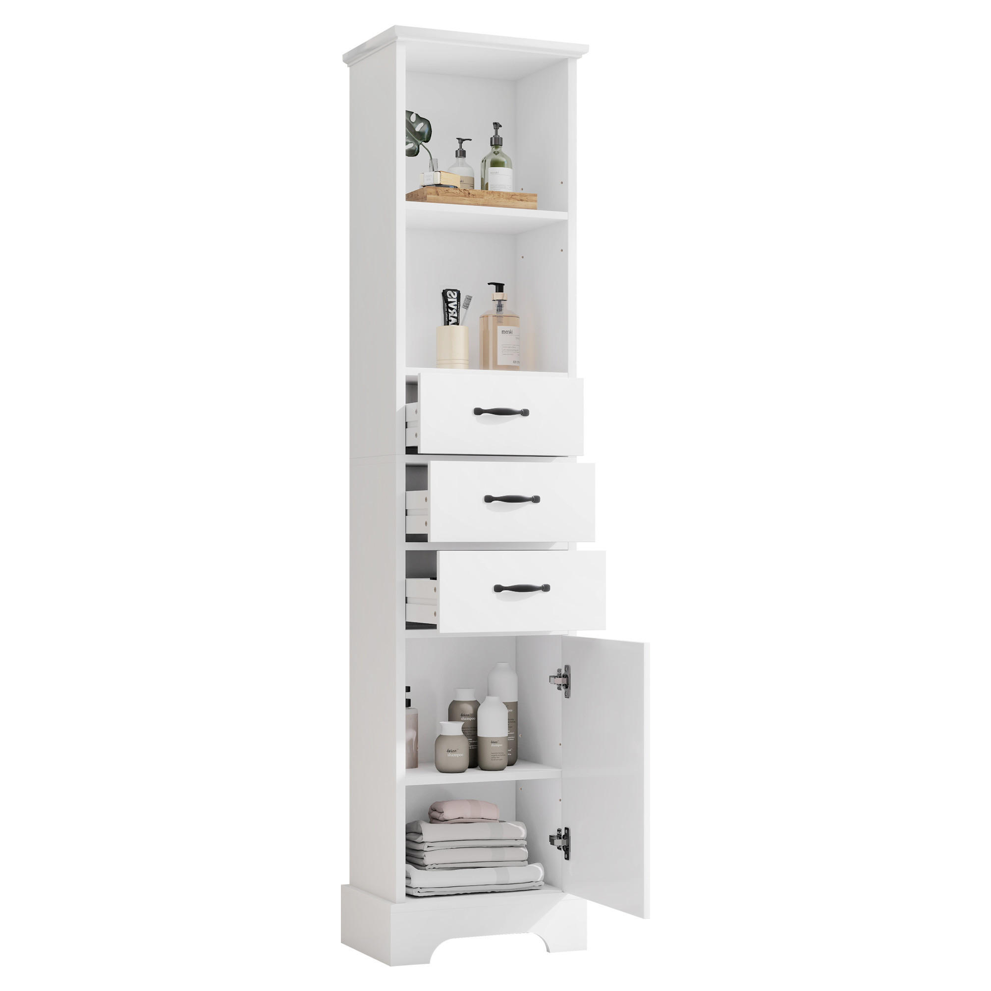 SEITENSCHRANK Badschrank MDF modern mit Schubladen & verstellbaren Böden wasserfest Badezimmer Stauraum weiß - Weiß, Holzwerkstoff (38/172.5/26cm) - EVRYAE