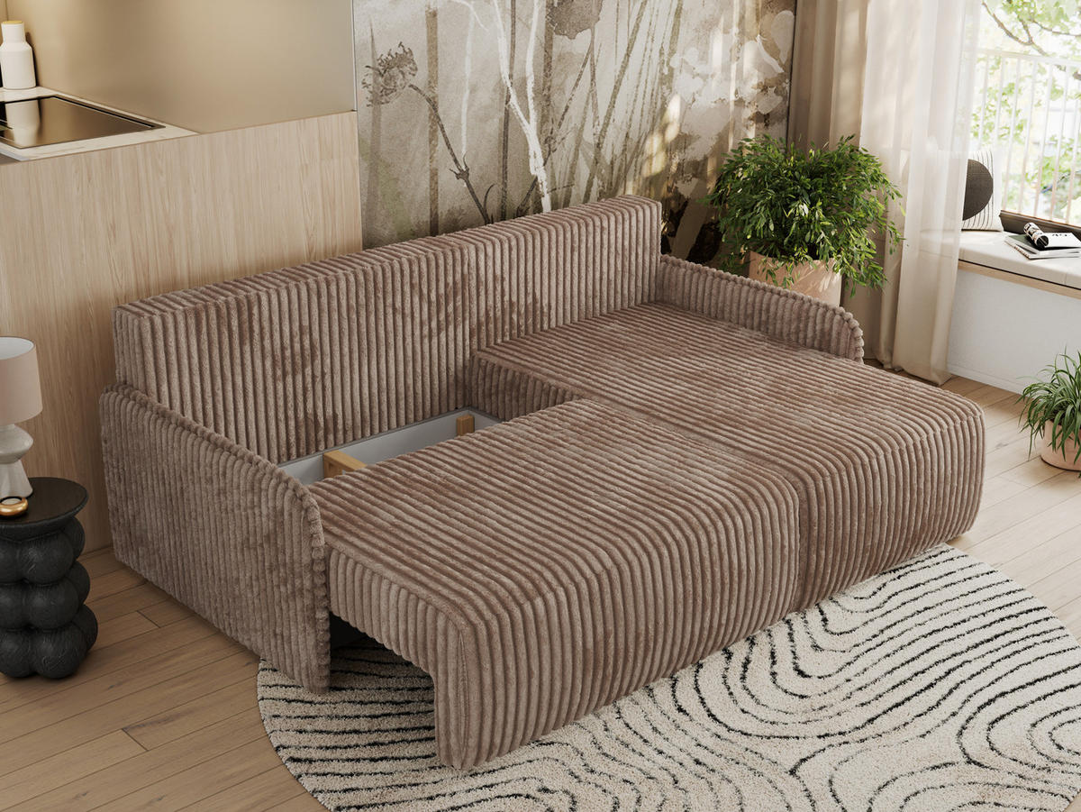 ECKSCHLAFSOFA ARPA L Braun Cord - rechts - Schwarz/Braun, Kunststoff/Textil (150/198cm) - MKS
