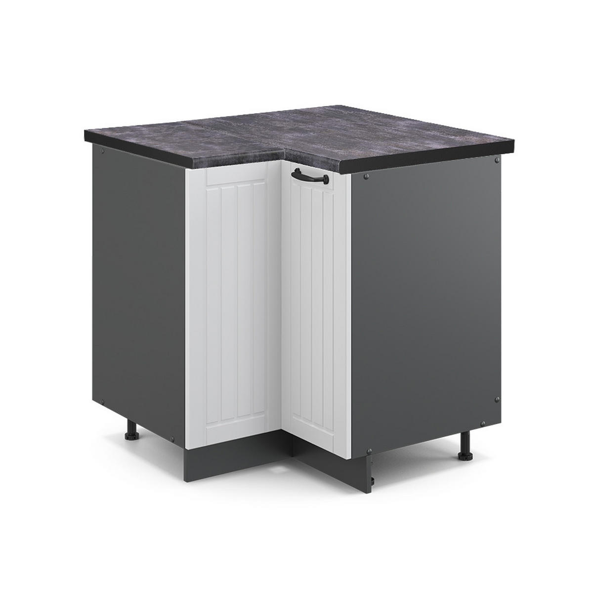 ECKUNTERSCHRANK Fame-Line Weiß Landhaus 80.5 cm, AP Anthrazit - Anthrazit/Weiß, Holzwerkstoff (80.5/82/60cm) - Vicco