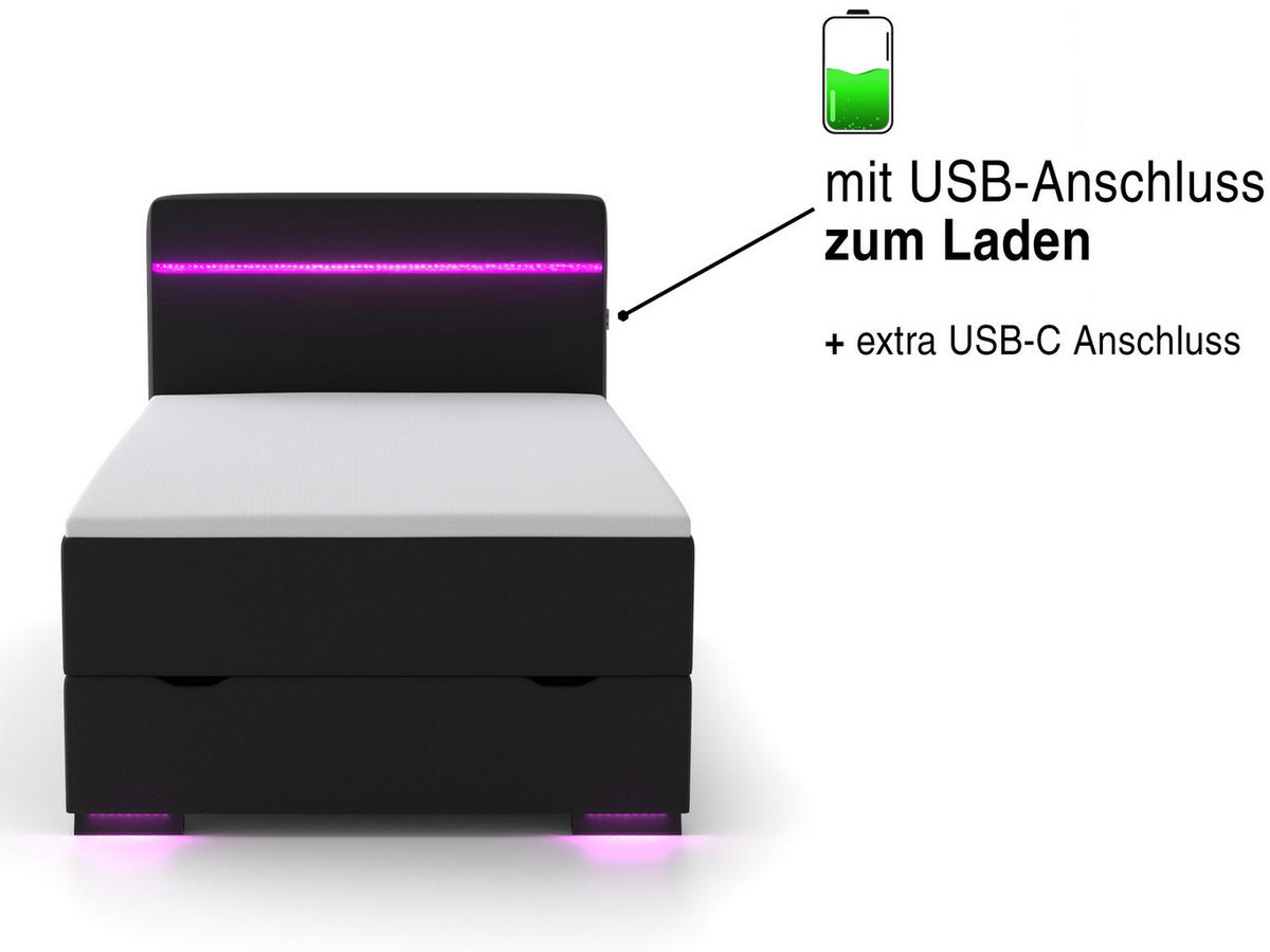 BOXBETT Ontario anthrazit 120/200 cm LED Stoff - Anthrazit, Textil (120/200cm) - wonello