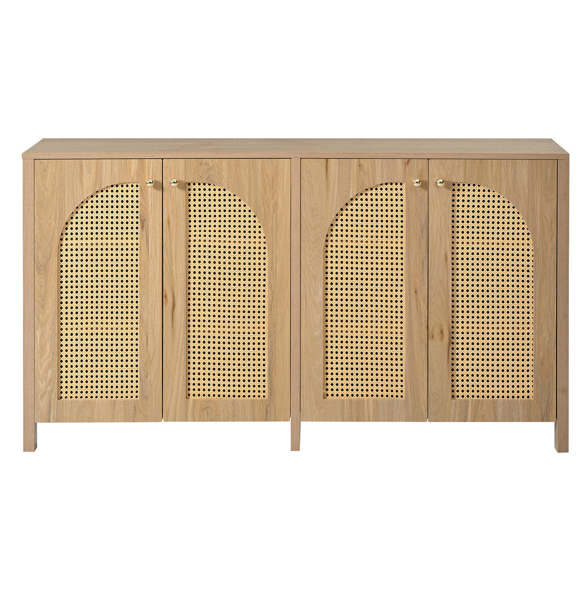 SIDEBOARD aus MDF 145x80x40 cm Natur mit 4 Rattantüren, Metallgriffen und verstellbaren Regalböden - Naturfarben, Holzwerkstoff (145/40/80cm) - Modfu