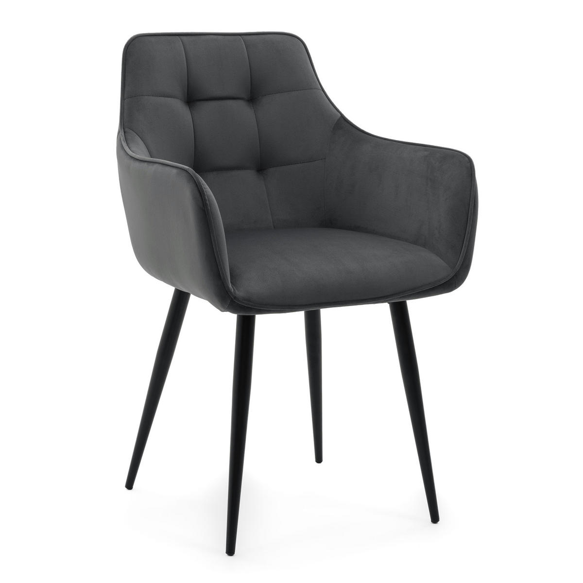 STUHL GALLO gespolstert mit Steppung - grau - Samt Velours - Schwarz/Grau, Textil/Metall (58/88/58cm) - NEW HOME