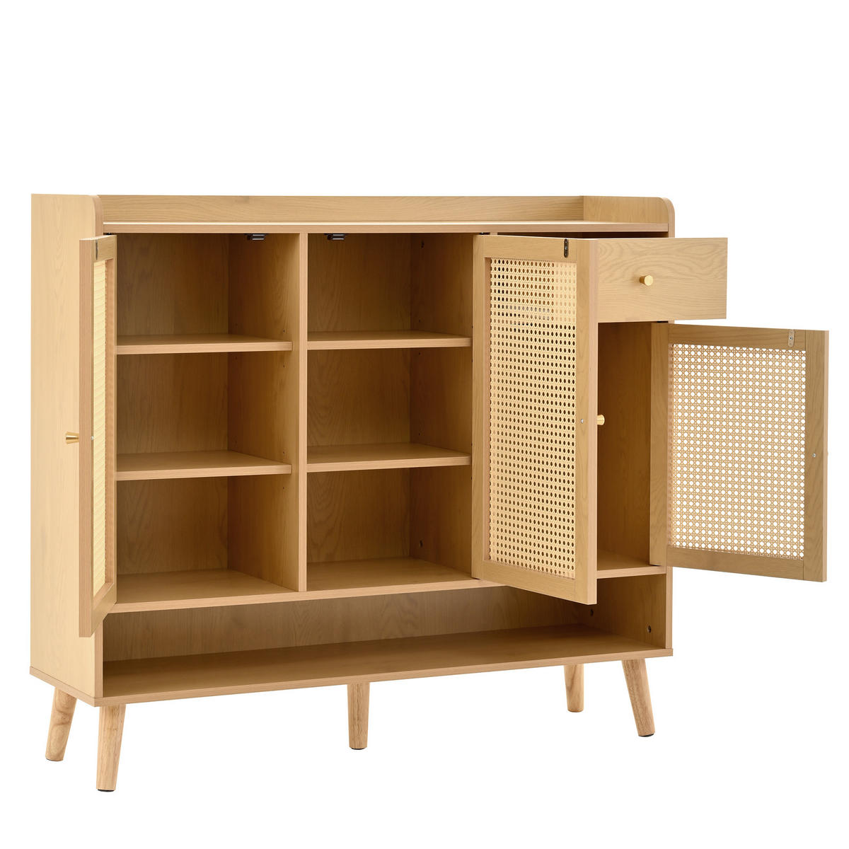SCHUHSCHRANK Rattan mit 3 Türen Natural 120x35x106cm - Naturfarben, Holzwerkstoff (35/106/120cm) - FLIEKS