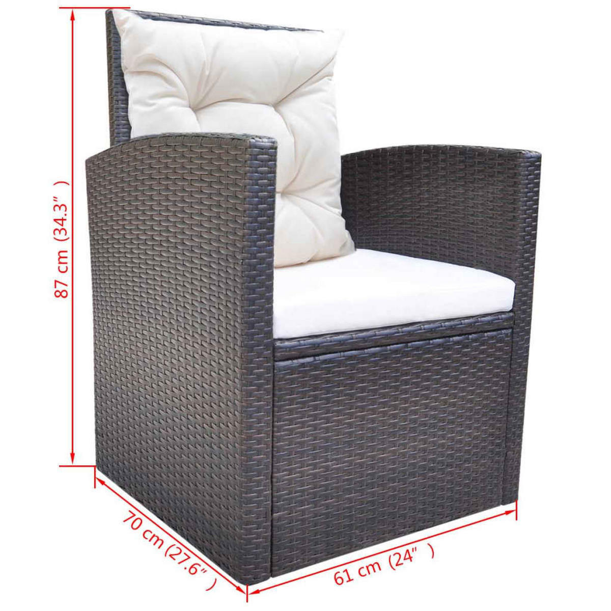 GARTEN-ESSGRUPPE 6-TLG MIT AUFLAGEN POLY RATTAN BRAUN - Creme/Braun, Naturmaterialien/Textil - vidaXL