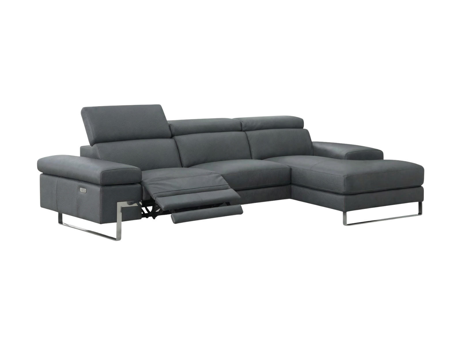 ECKSOFA Lete Echtleder mit 1 x Relaxfunktion Anthrazit - Anthrazit, Leder/Metall (160/232cm)