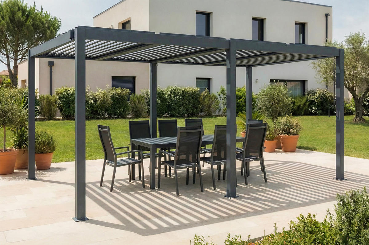 BIOKLIMA-PERGOLA Agosta 5x3m freistehend 250 cm hoch Graues Aluminium - Grau, Metall (509/248/304cm) - Cazeboo