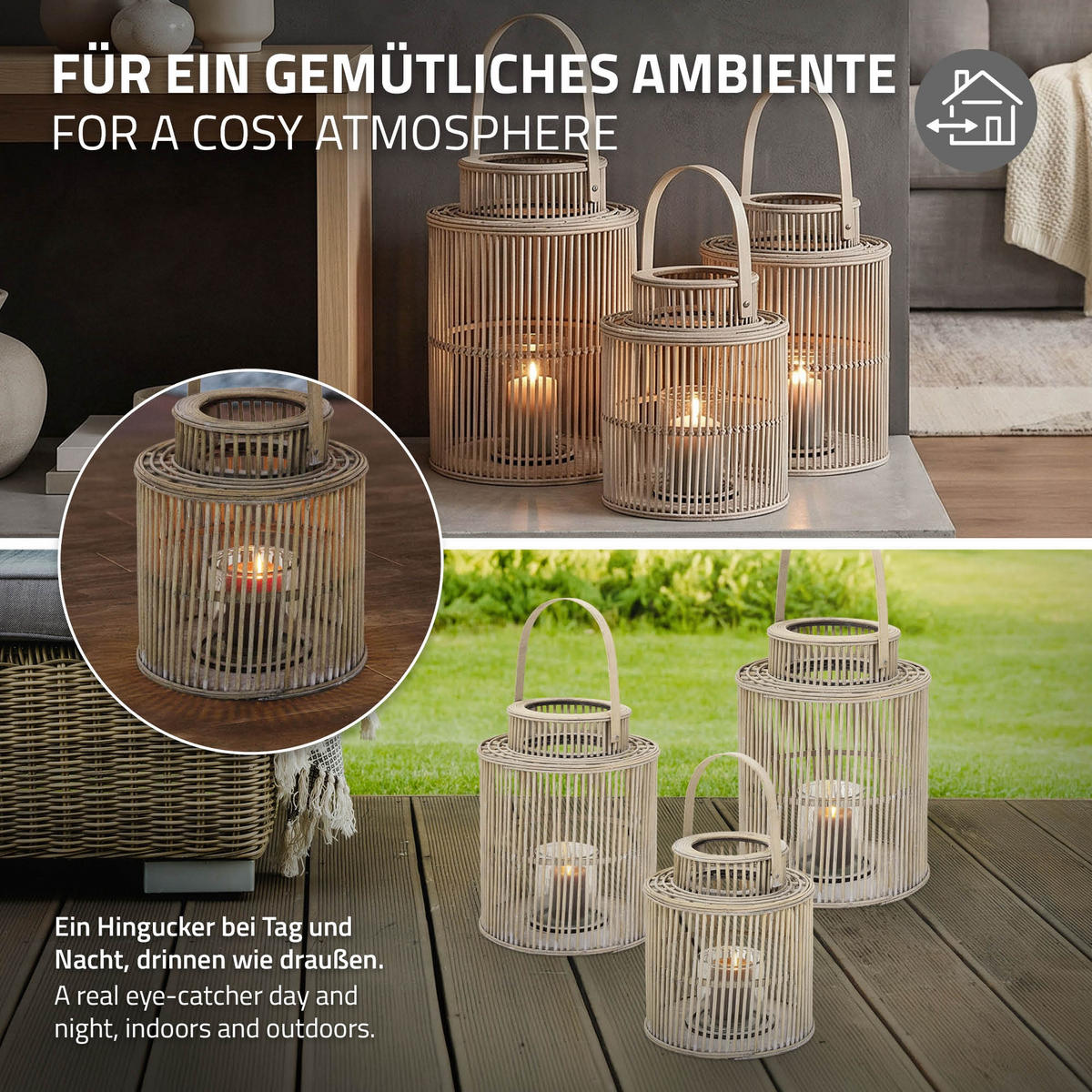 BAMBUSOVÁ LAMPION V: 40,5 cm, barva dřeva, styl boho - přírodní, dřevo (24.5/40.5/24.5cm) - ECD-Germany
