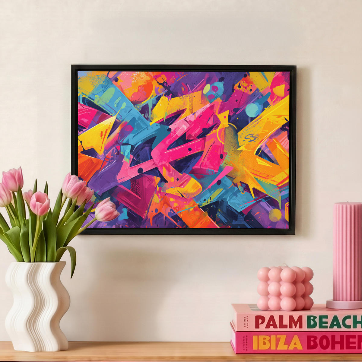 LEINWAND Bilder mit Rahmen - Abstrakt - Formen - Farbenfroh - 40x30 - Magenta, Textil (40/30cm) - MuchoWow