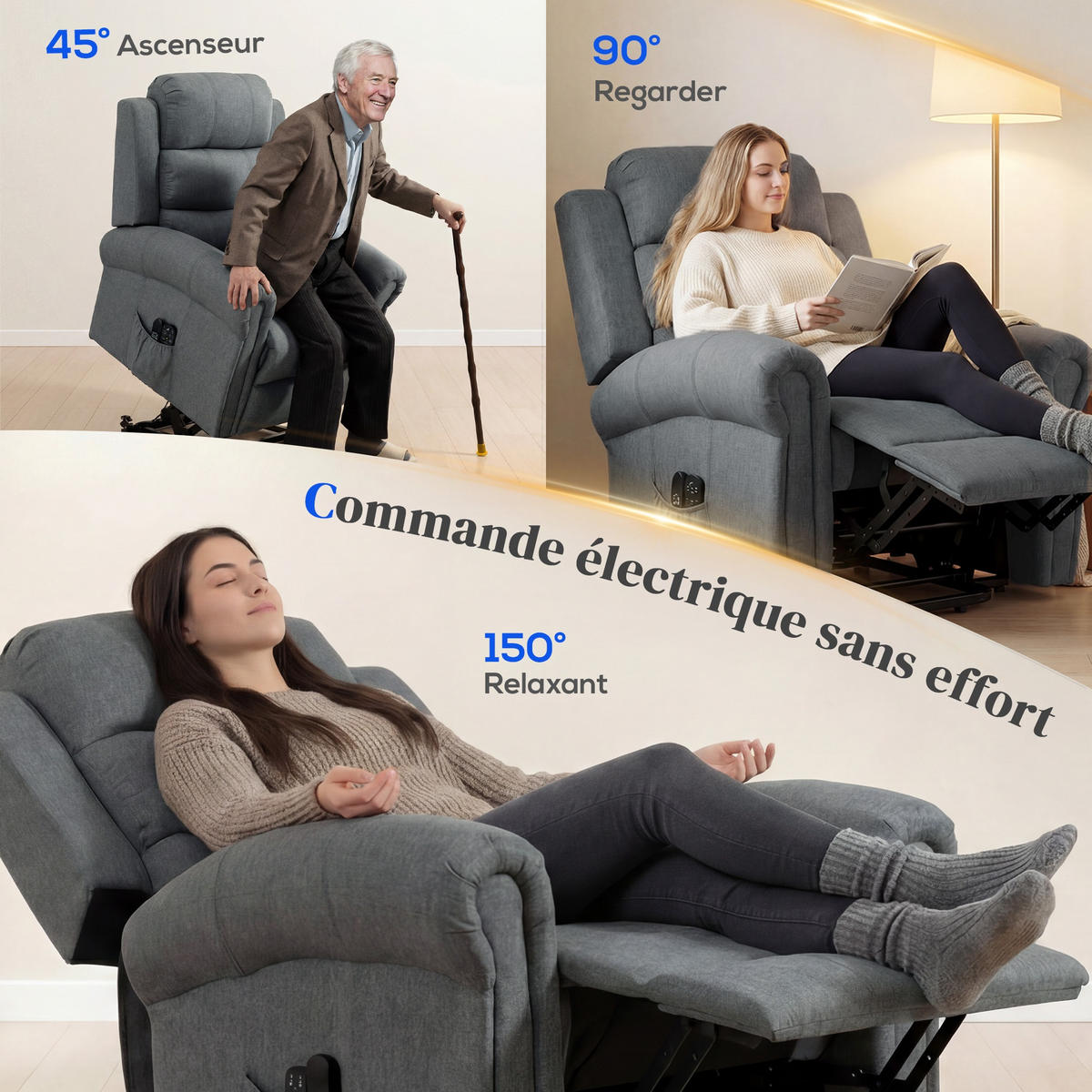 MASSAGESESSEL DE-15453 elektrisch mit Massage und Heizung Grau - Grau, Metall (87/108/87.5cm) - ComfortXL
