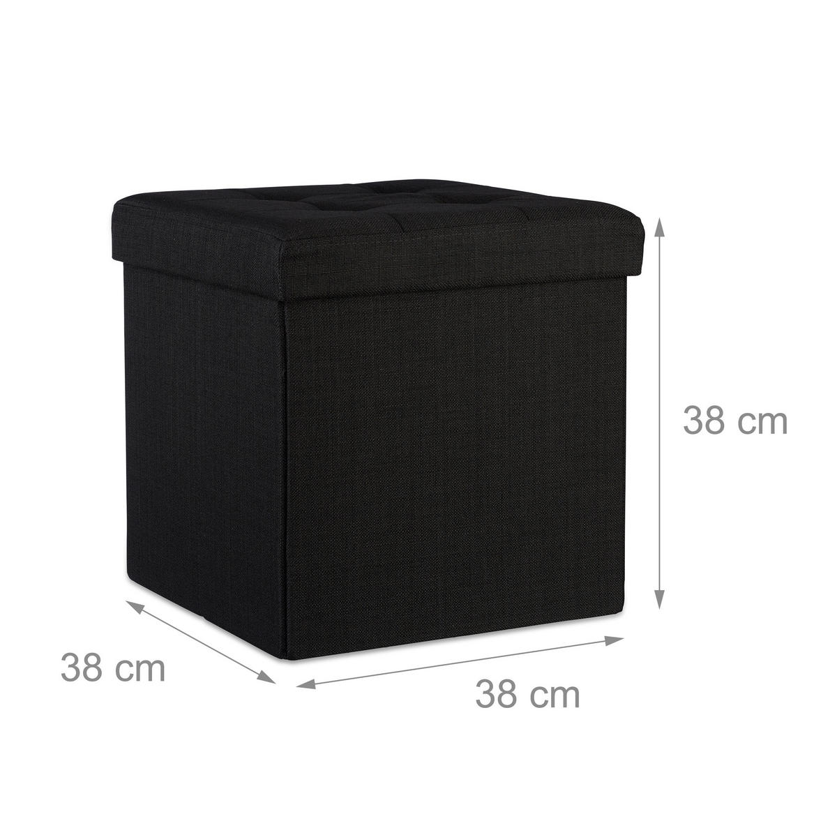 FALTBARER Sitzhocker - Schwarz, Holzwerkstoff/Textil (38/38/38cm) - Relaxdays