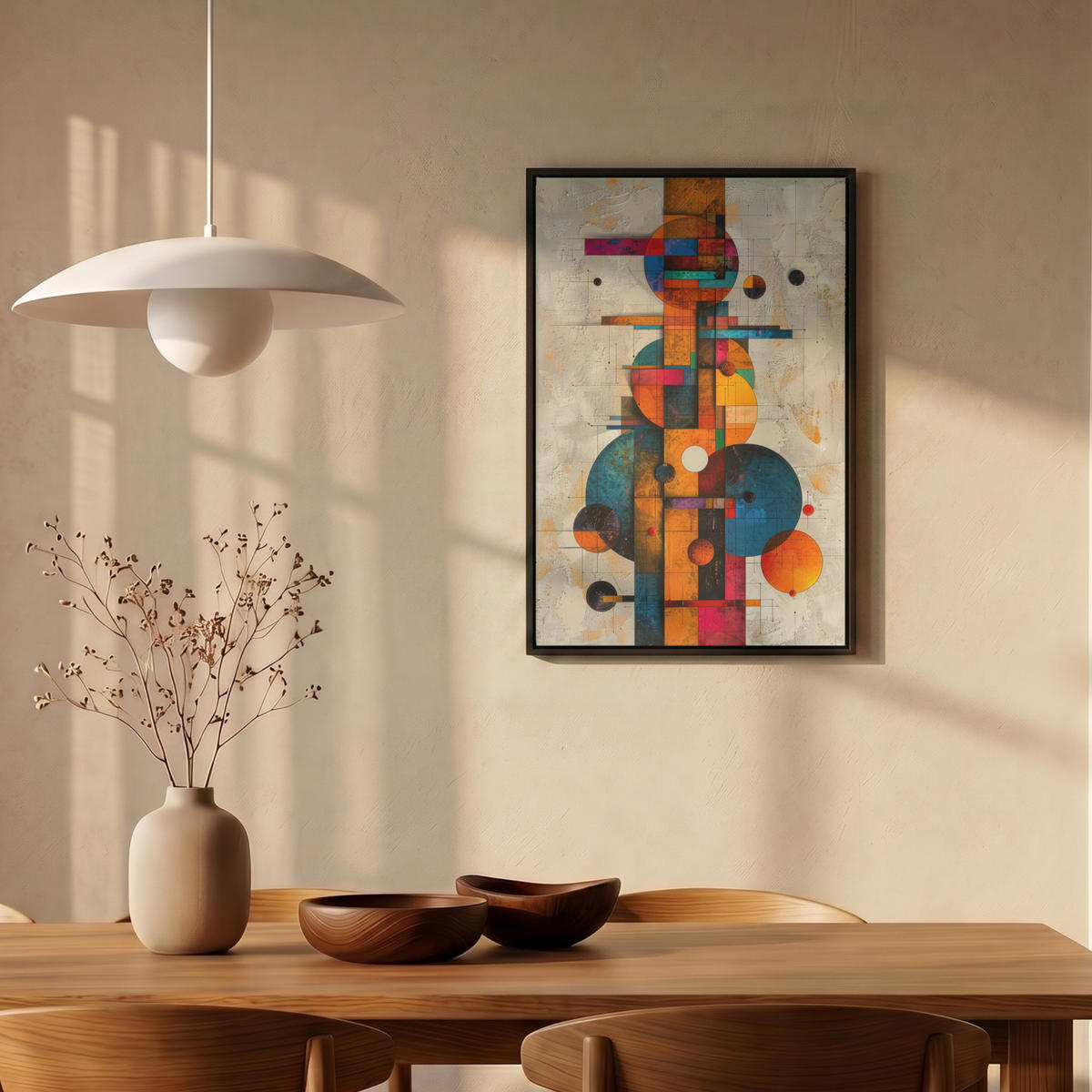 LEINWAND Bilder mit Rahmen - Vintage - Moderne Kunst - Orange - Geometrische Formen - 40x60 - Multicolor, Textil (40/60cm) - MuchoWow
