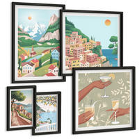BILDER SET 5er Set - 50x50 cm & 20x30 cm & 40x60 cm Schwarzer Rahmen - Meereslandschaften, Zitrusfrüchte - Schwarz, Kunststoff (40/60cm) - TULUP
