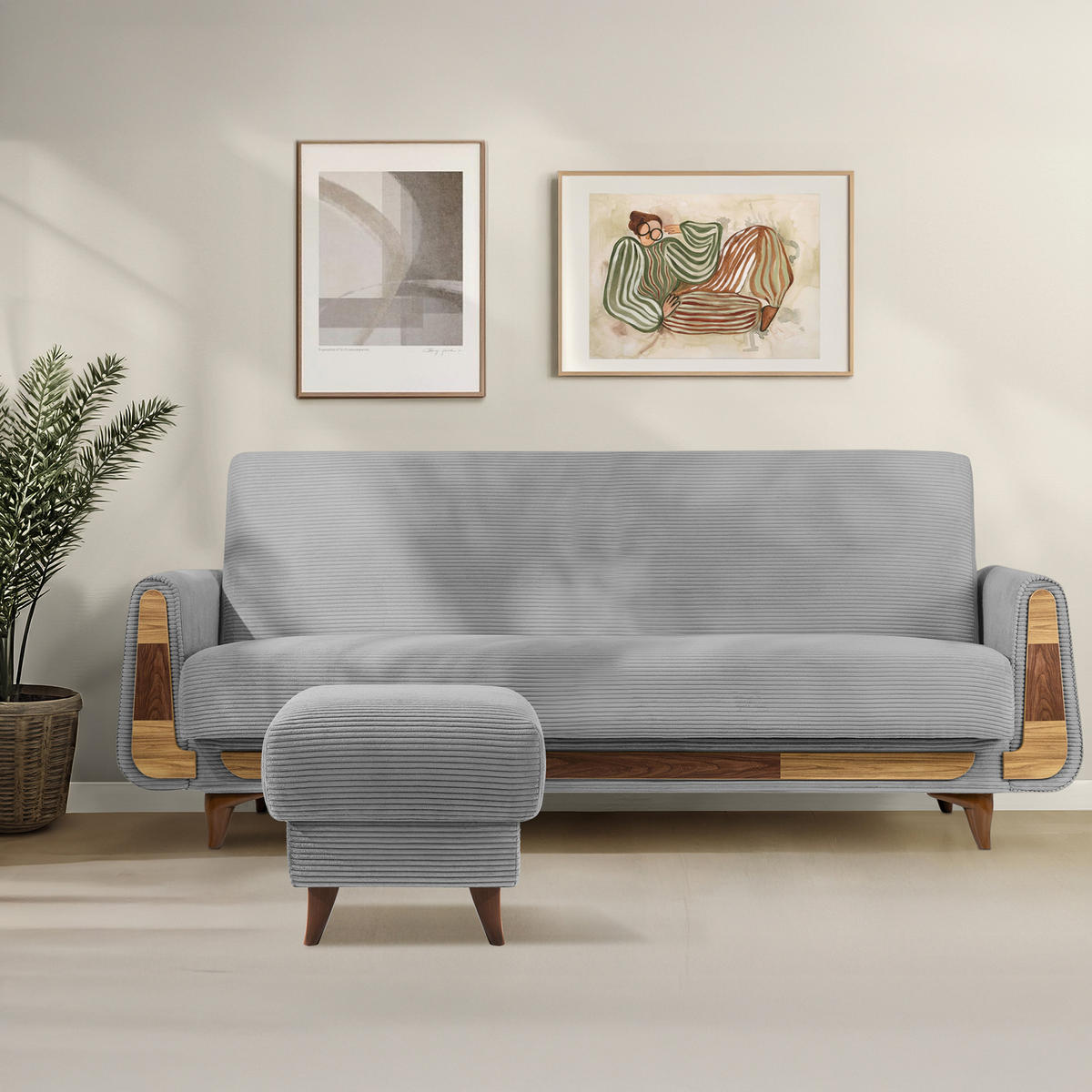 FUẞSTÜTZE GUSTAVO II, Hellgrau - Hellgrau/Braun, Holz/Holzwerkstoff (53/49/53cm) - KONSIMO®