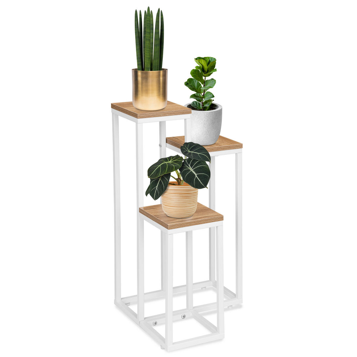 BLUMENSTÄNDER mit 3 Ablagen - Eiche Bianco, Metall (34/34/67cm) - Mat-Haus