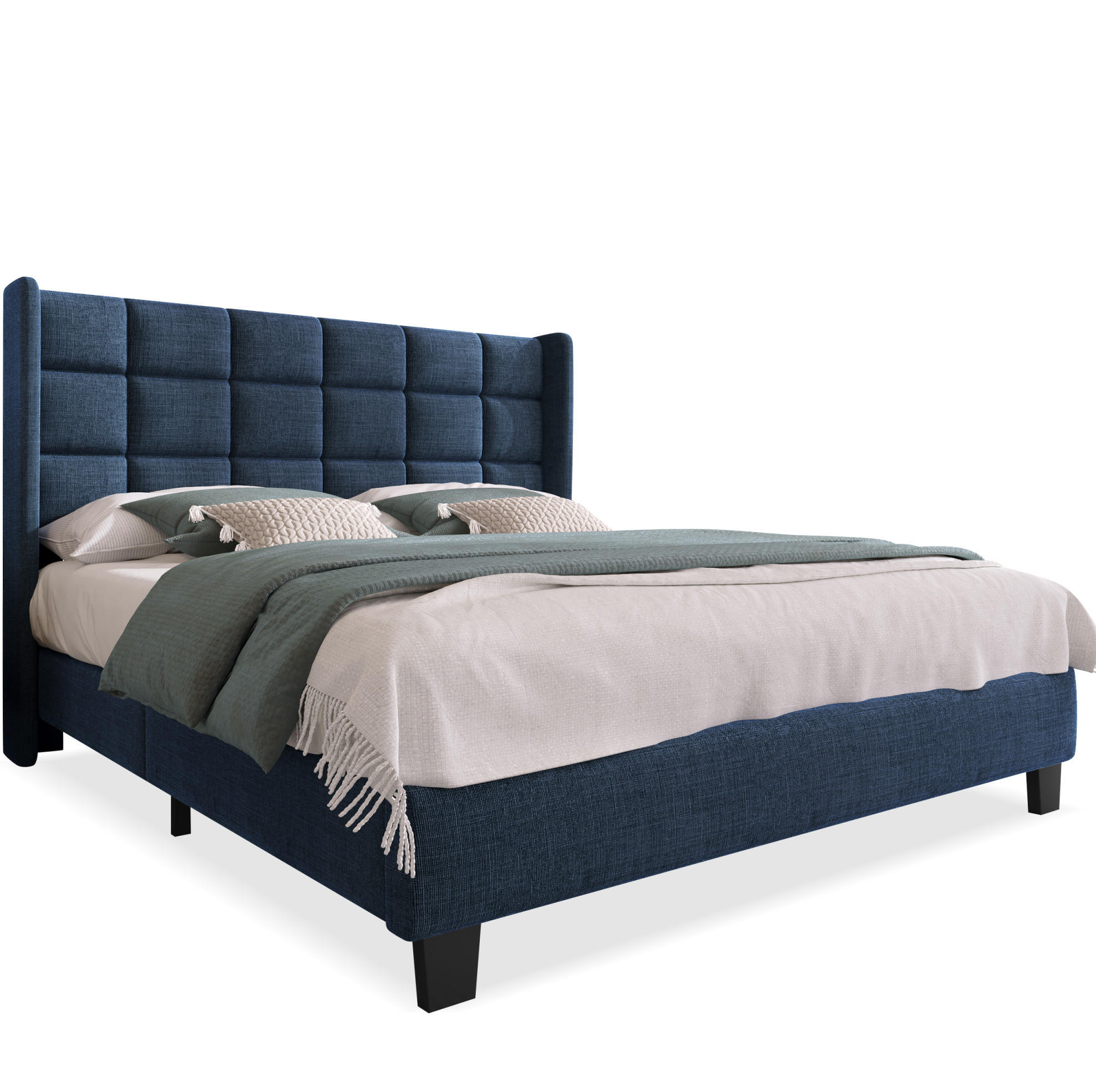 POLSTERBETT 140/200 cm Blau aus Leinen mit Lattenrost - Blau, Textil (140/200cm) - OKMYHOME