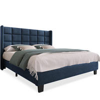 POLSTERBETT 140/200 cm Blau aus Leinen mit Lattenrost - Blau, Textil (140/200cm) - OKMYHOME
