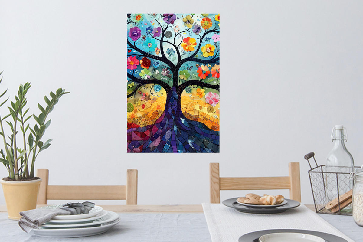 WANDTATTOO Kunst - Baum des Lebens - Blumen - Hippie 40x60 cm - Dunkelblau, Kunststoff (40/60/0.1cm) - MuchoWow