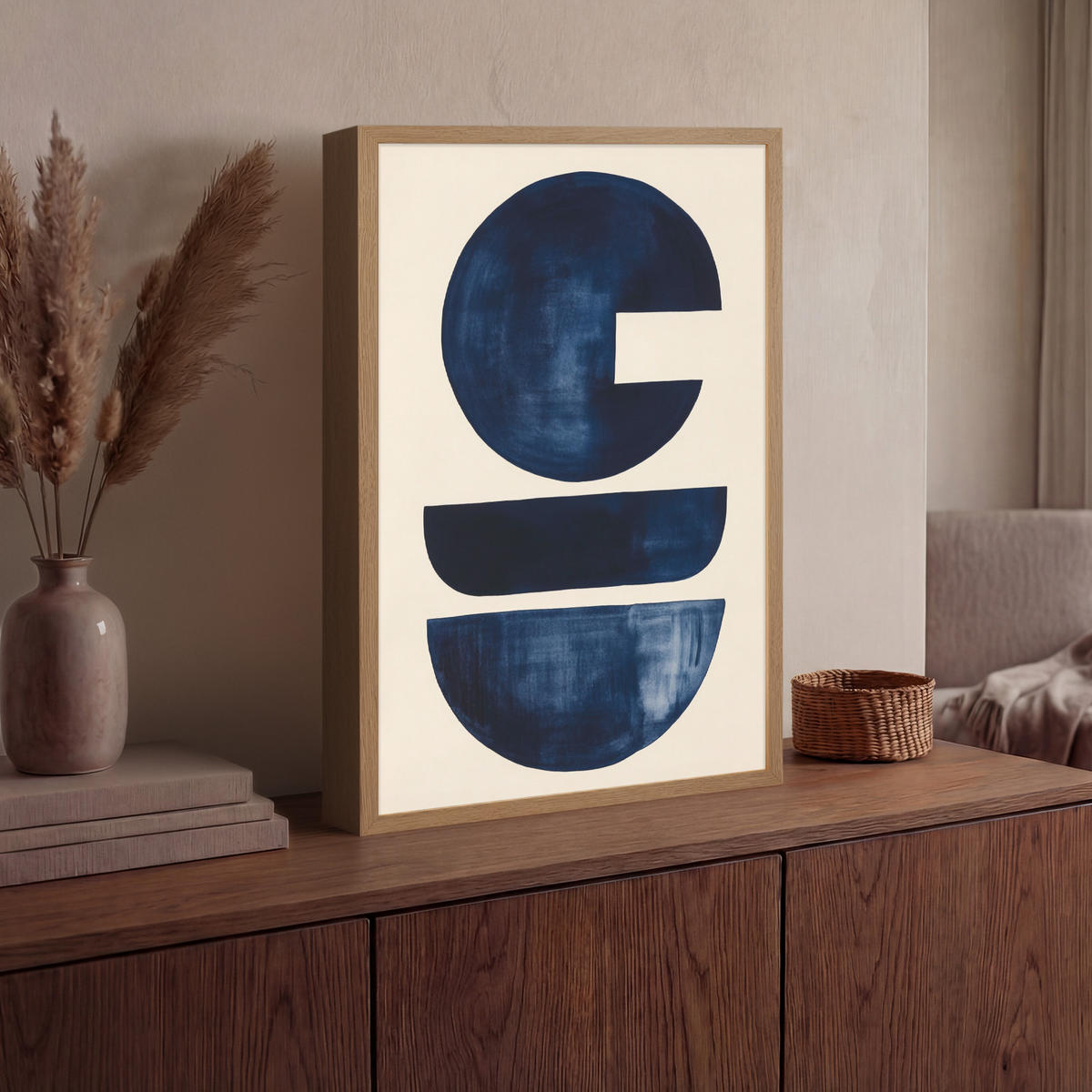WANDLEUCHTE MIT AKKU Formen - Blau - Abstrakt 40x60 cm - Dunkelblau, Holzwerkstoff (40/60/8cm) - OnlyWow