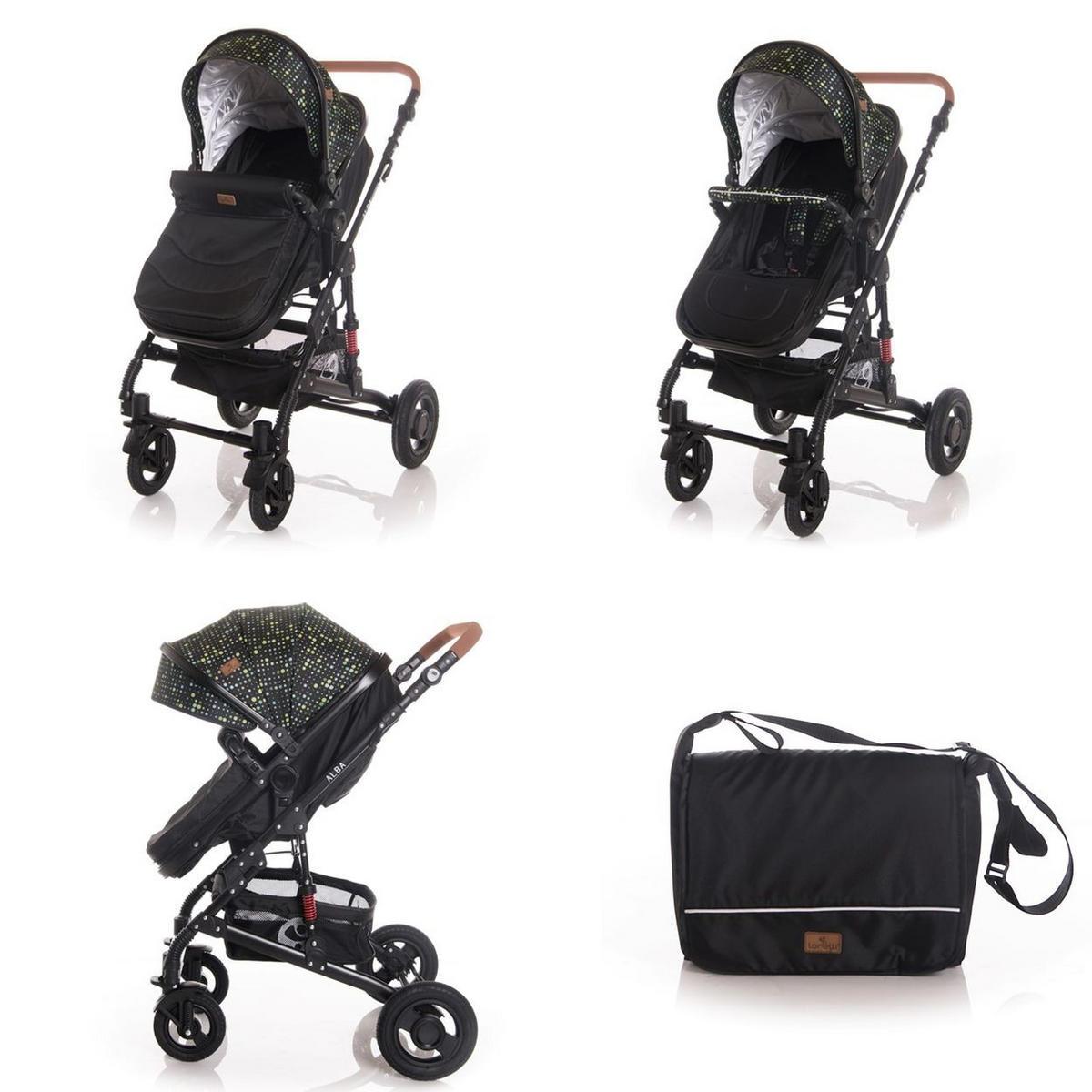 KOMBIKINDERWAGEN Alba 2 in 1 schwarz 2 in 1 Sportsitz Babywanne Gummireifen, einstellbar - Schwarz, Metall (76/58/118cm) - Lorelli