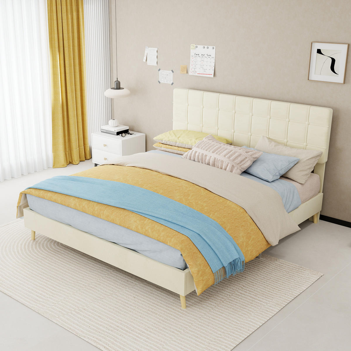 POLSTERBETT 160/200 cm DE-32943 mit Karosteppung-Kopfteil Beige - Beige, Metall (160/200cm) - ComfortXL