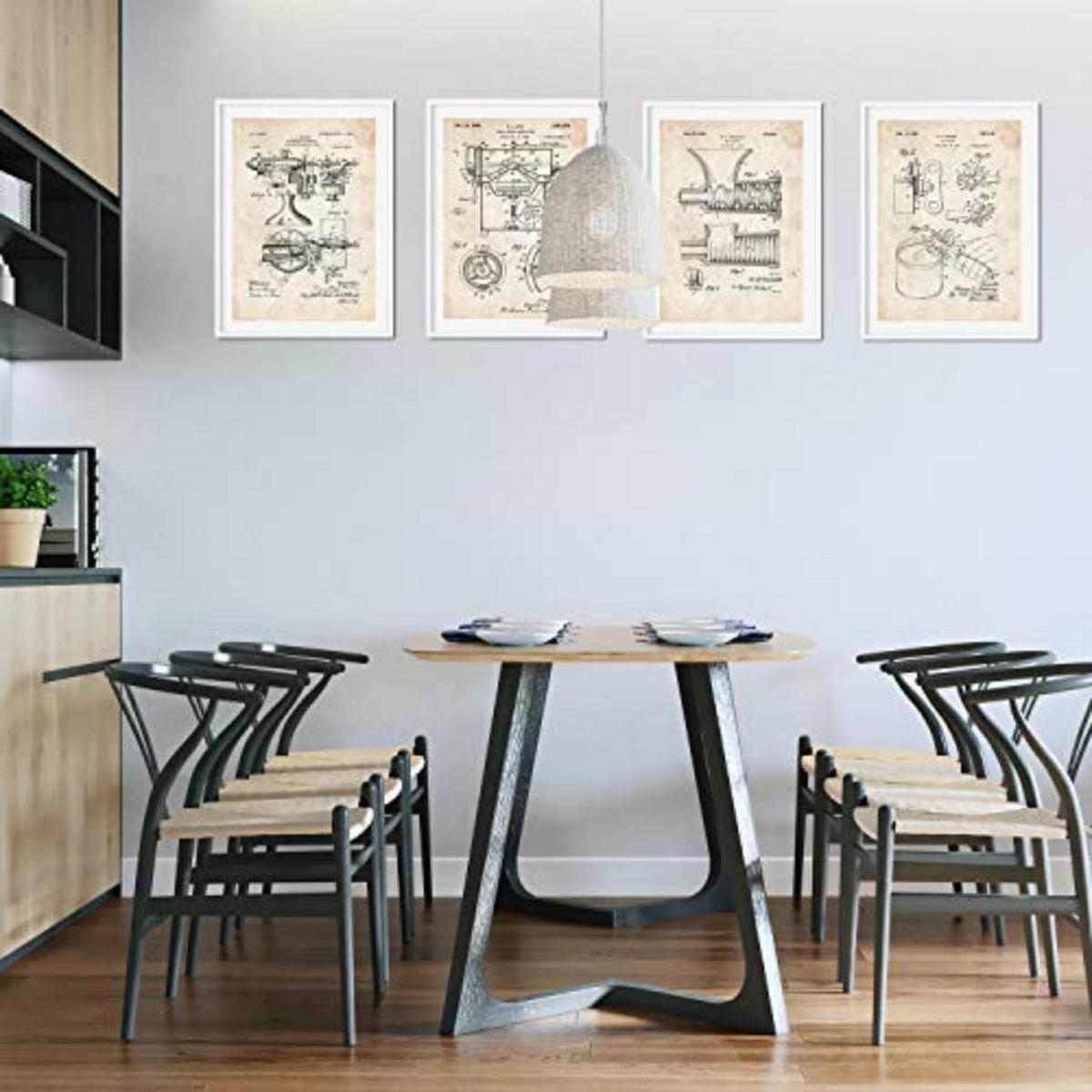 POSTER Set mit 4 Jahrgang Küche Patent A4 Schwarzer Rahmen - Schwarz, Papier (29.7/3cm) - Nacnic