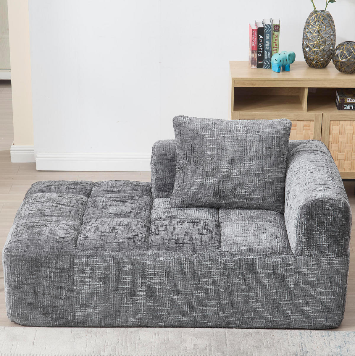SOFA mit Chaiselongue 158 x 90 cm Chenille Grau - Grau, Kunststoff (90/60/158cm) - Meubliv
