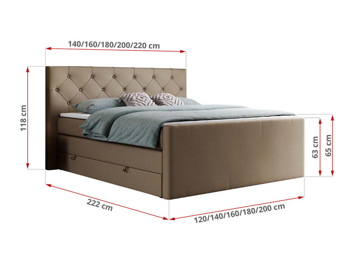 BOXSPRINGBETT KING VELEN 200/200 Braun Kunstleder - H3 - Braun, Holz/Textil (200/200cm) - MKS