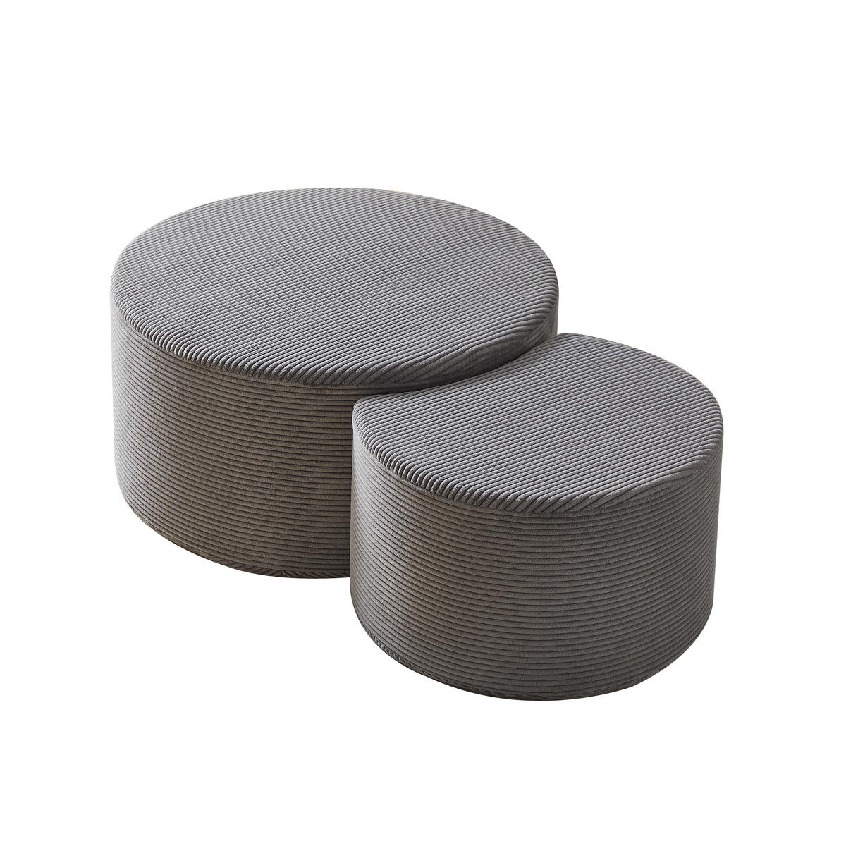 COUCHTISCH 2er Set Rund Gepolsterter Montagefrei - Grau, Textil (81/81/40cm) - Urban Meuble