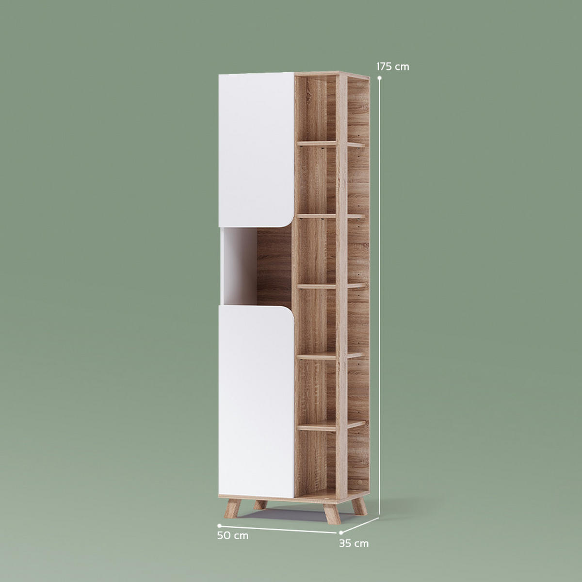 KOPALNIŠKA OMARICA Marano, Sonoma/Bela, 50 x 175 cm z 2 vrati - bela/hrast sonoma, leseni material (50/175/35cm) - Livinity®