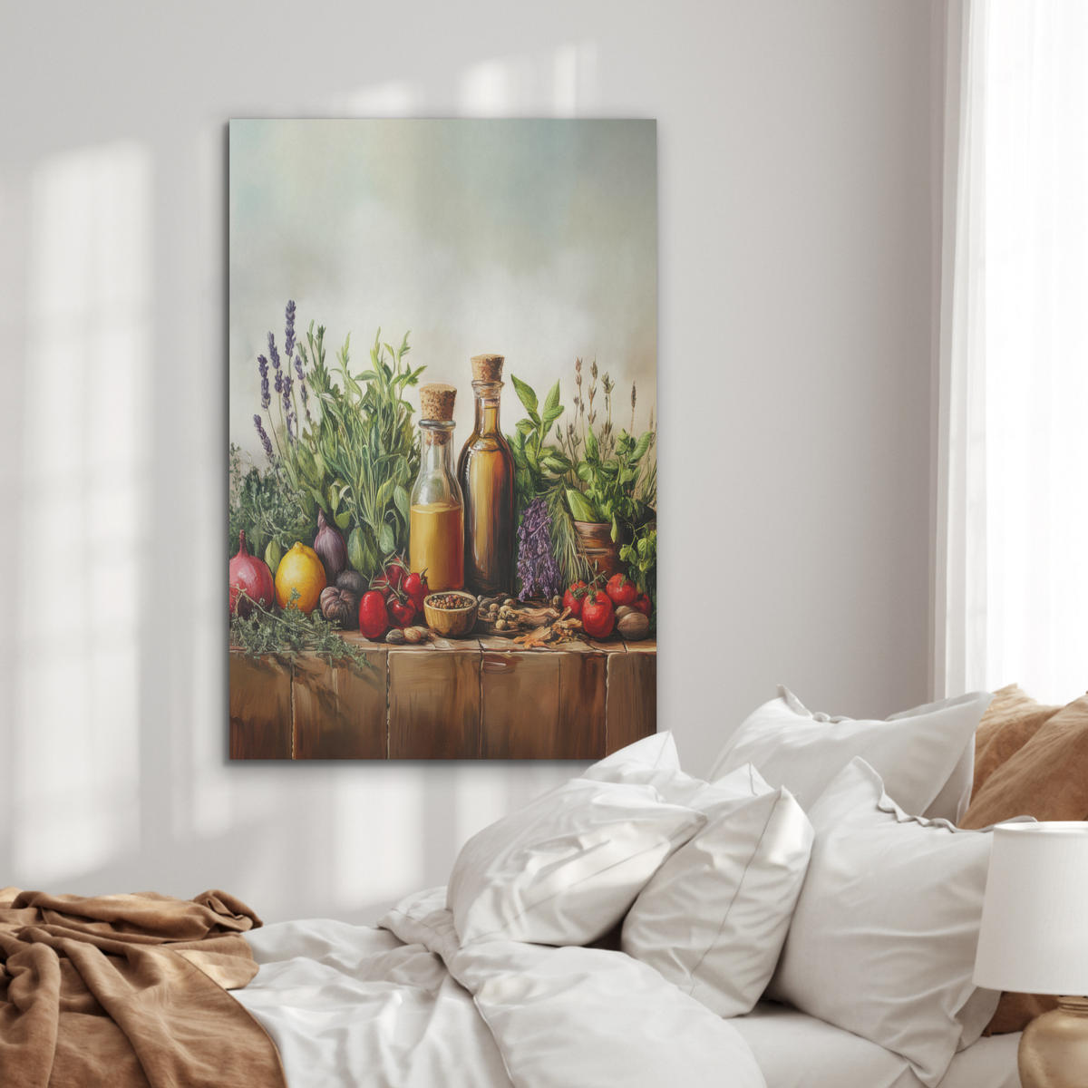 AKUSTIKPANEEL Stilleben - Kräuter - Gewürze - Früchte - Farbenfroh 70x100 cm - Grün, Textil (70/0.9/100cm) - MuchoWow