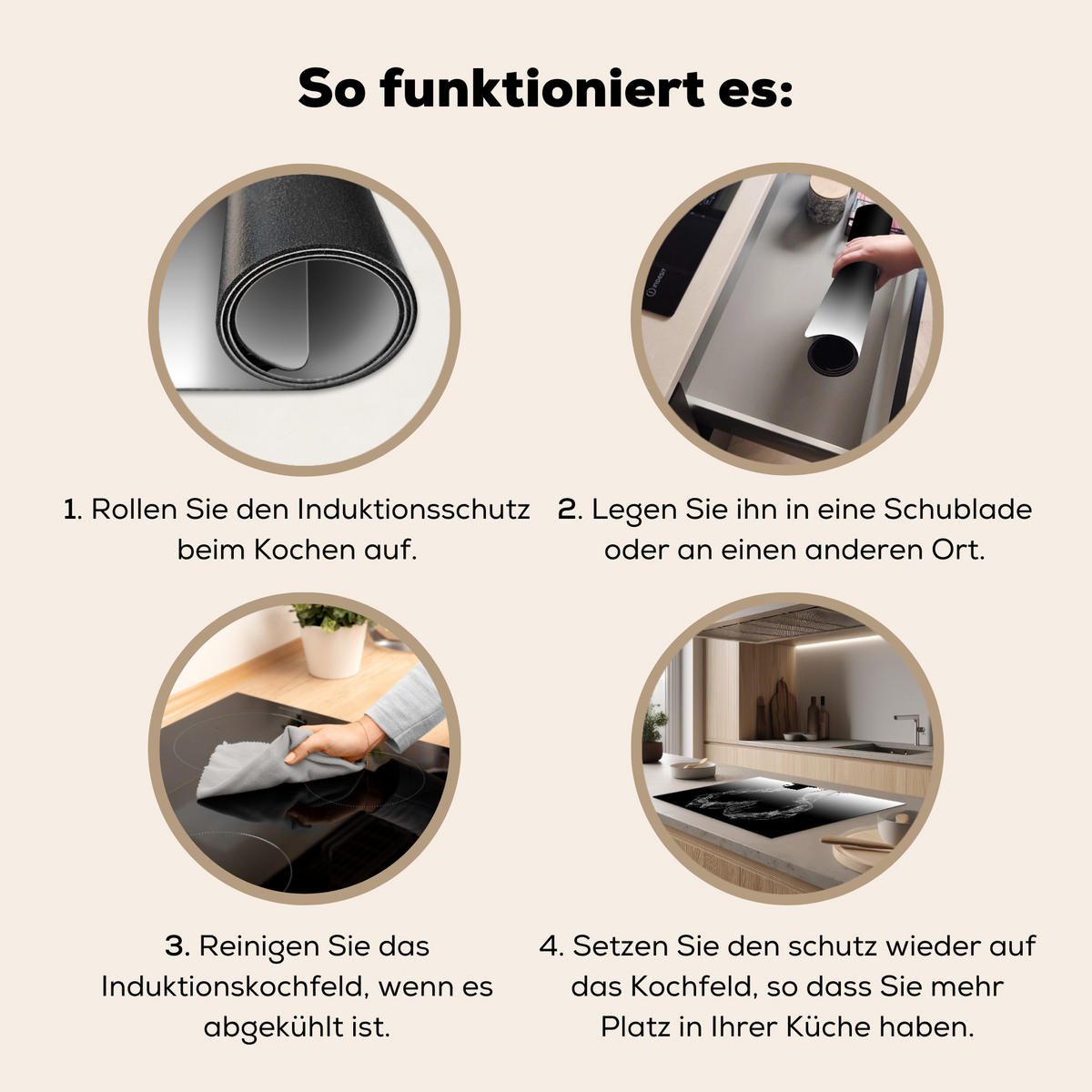 HERDABDECKPLATTE Kaffee - Herz - Schwarz und weiß - Tassen 77x51 cm - Weiß, Kunststoff (77/51/0.2cm) - MuchoWow