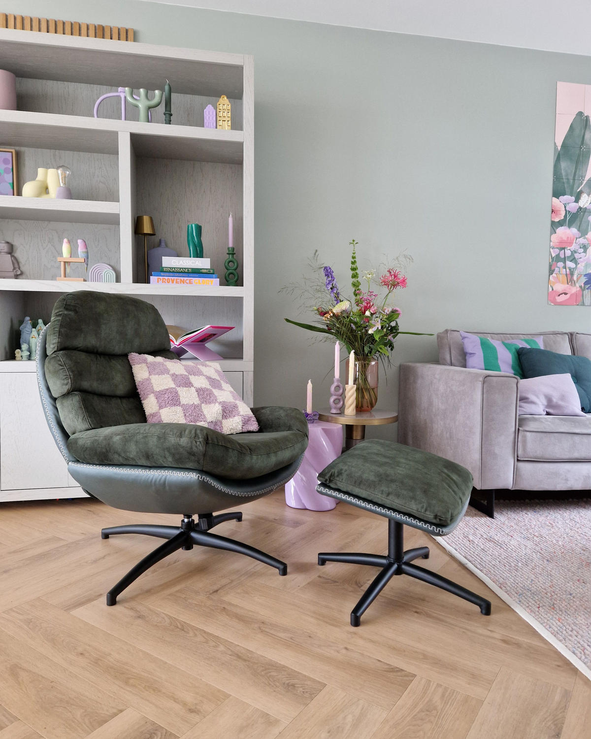 SCAUN cu taburet pentru picioare verde închis Eide - verde/negru, material textil (78/100/87cm) - Beliani