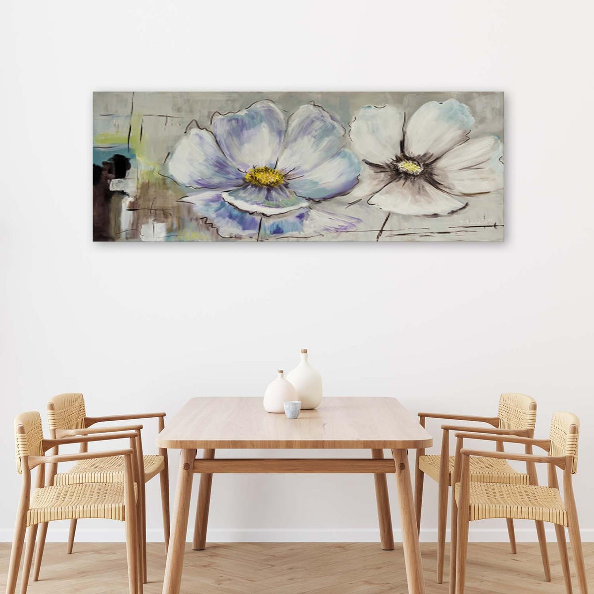 LEINWANDBILD Blumen Aquarell 120x40cm - Blau, Textil (120/40cm) - Feeby