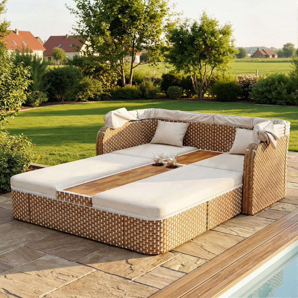 LOUNGESET Beige/Grau Mit Sonnenschutz & Pavillon - Beige, Metall (160/137/192cm) - FLIEKS