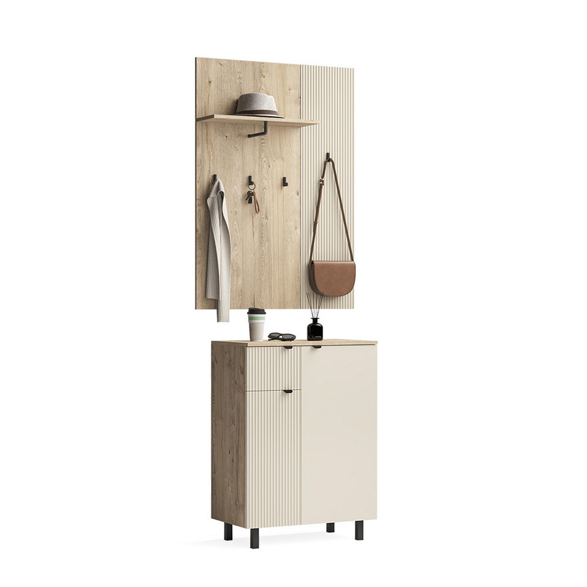 GARDEROBE Puerto, Eiche/Cashmere, 2-er Set - Kaschmir/Eichefarben, Holzwerkstoff (69/95/40cm) - Vicco