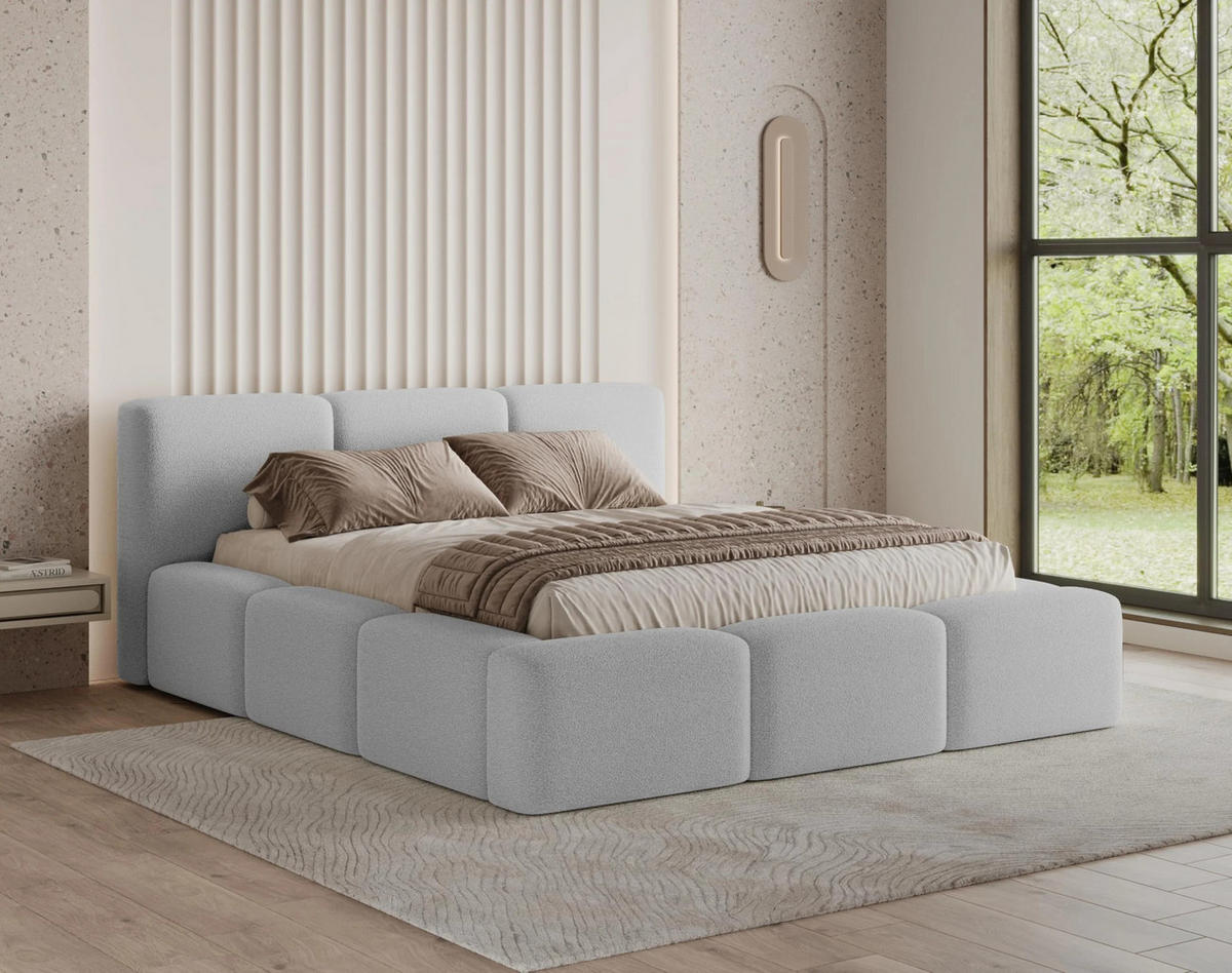 POLSTERBETT Como 140x200 cm mit Bettkasten, Lattenrost und Kopfteil - Bouclé Grau - Grau, Holz/Textil (140/200cm) - Chilly