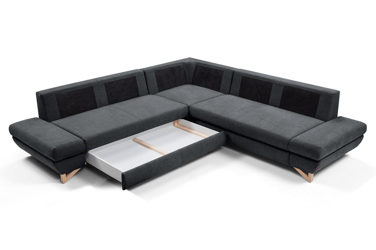 ECKSOFA CASA III R-S Anthrazit Plüsch-Stoff mit Schlaffunktion - Anthrazit, Holz (272/272cm) - MASSENO
