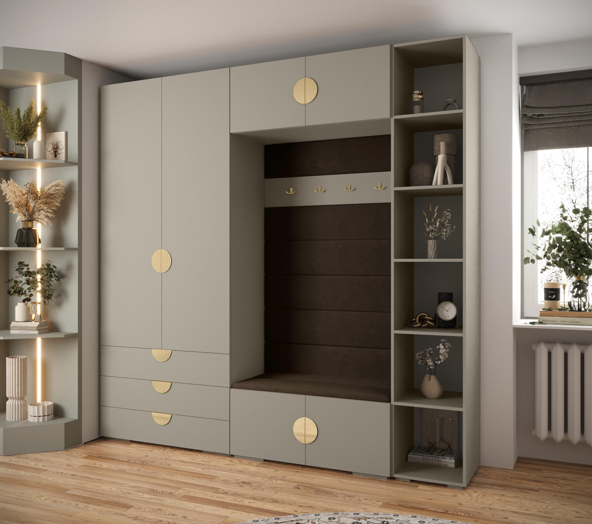 GARDEROBEN-SET 236,7/240/47 - Kaschmir/Goldfarben, Holz/Kunststoff (240/236.7/47cm) - Abiks Möbel