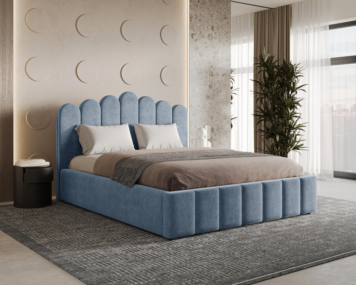 POLSTERBETT 03 140 x 200 cm – Tresor – Bett mit Gasdruckfedern und Stauraum - Blau, Holz (140/200cm) - ROYAL24_MARKT