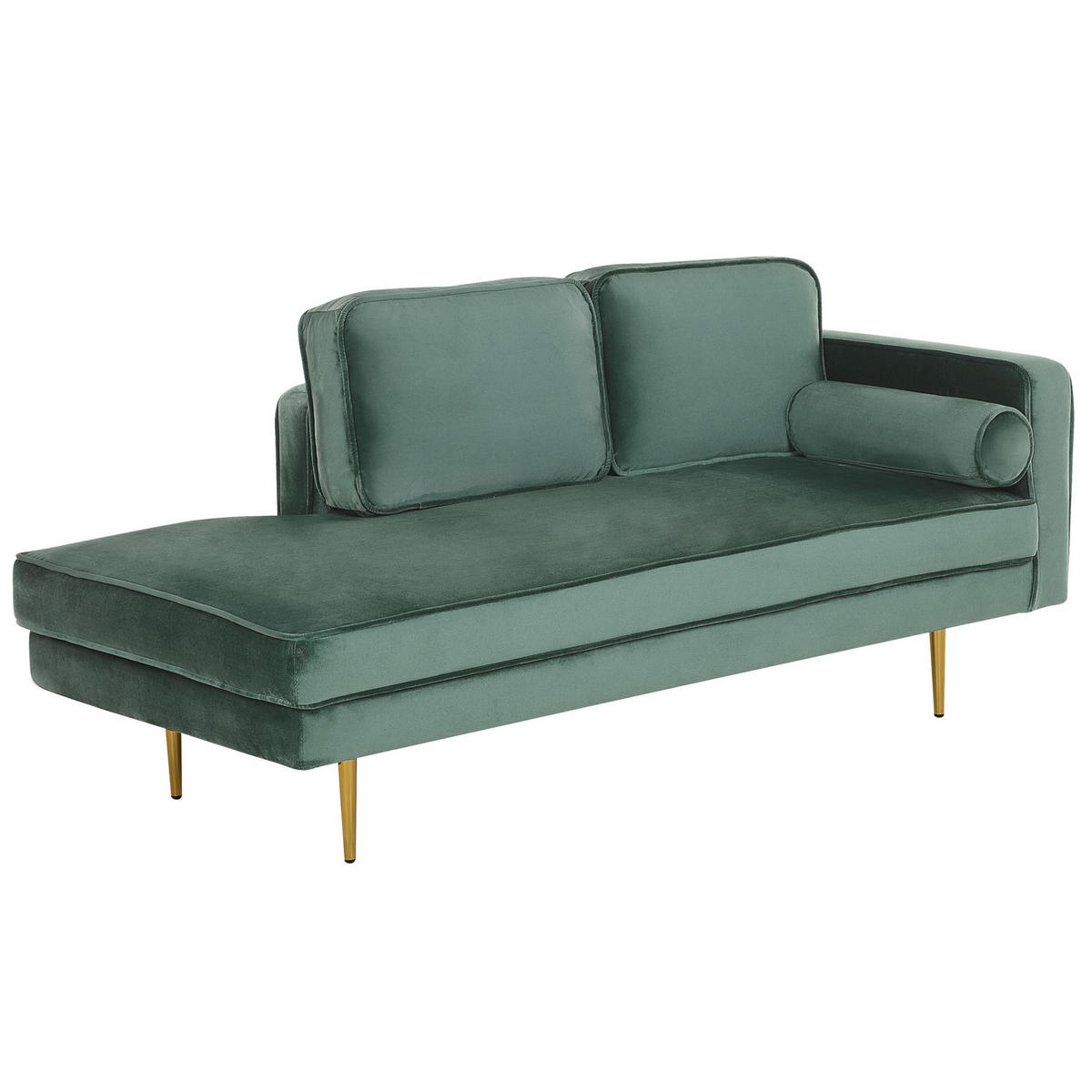 CHAISELONGUE Samtstoff mintgrün rechtsseitig Miramas - Goldfarben/Mintgrün, Textil (171/63/79cm) - Beliani