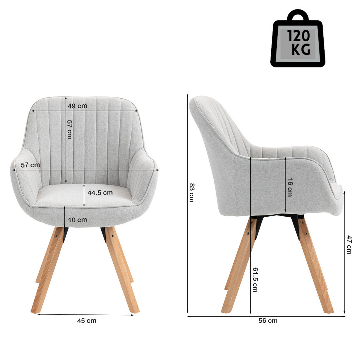 ARMLEHNSTUHL drehbar in Webstoff - Beige/Kernbuche, Holz/Textil (57/83/56cm) - Meubles Cosy