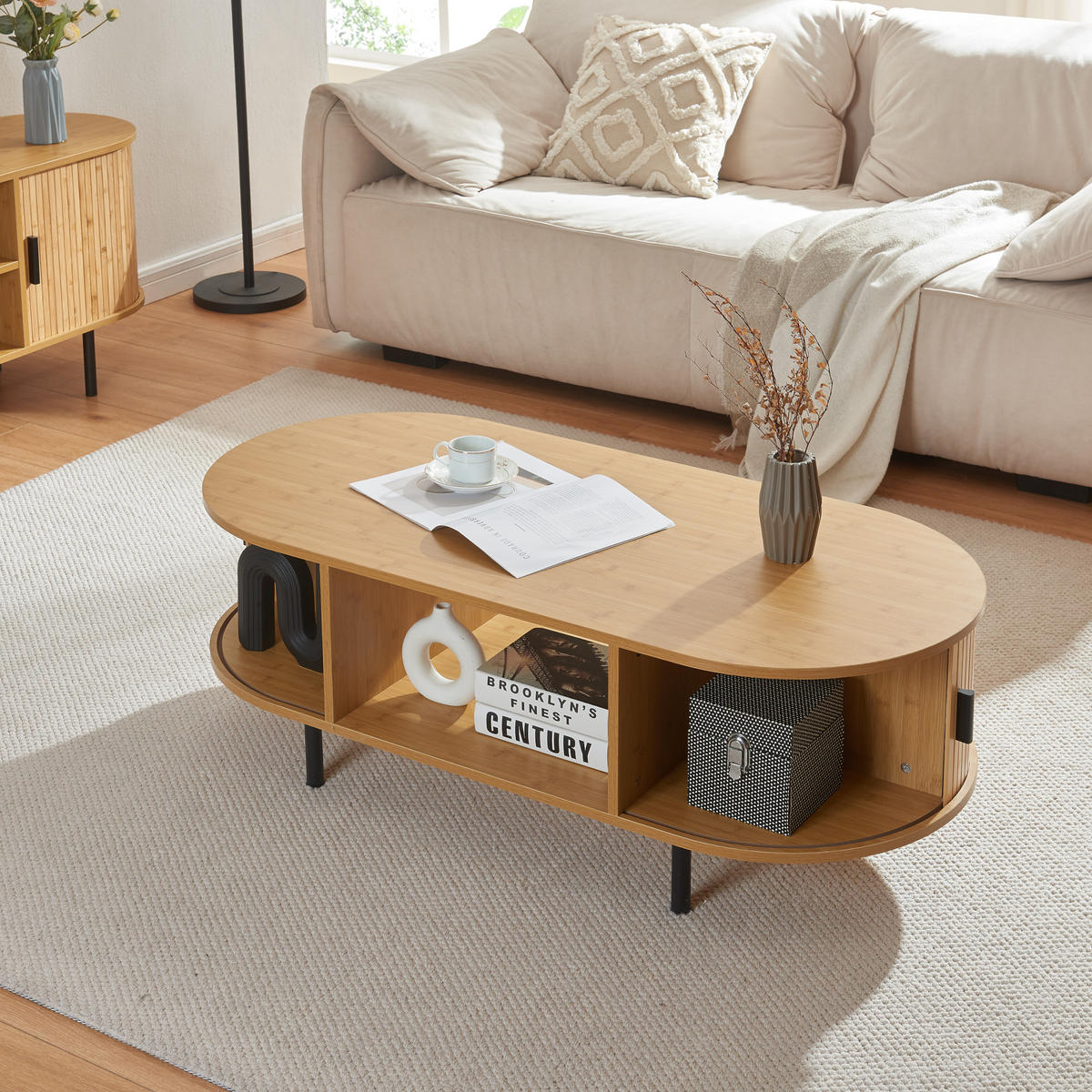 COUCHTISCH Tvedestrand 120/55/40 cm - Schwarz/Naturfarben, Holzwerkstoff/Metall (55/120/40cm) - [en.casa]