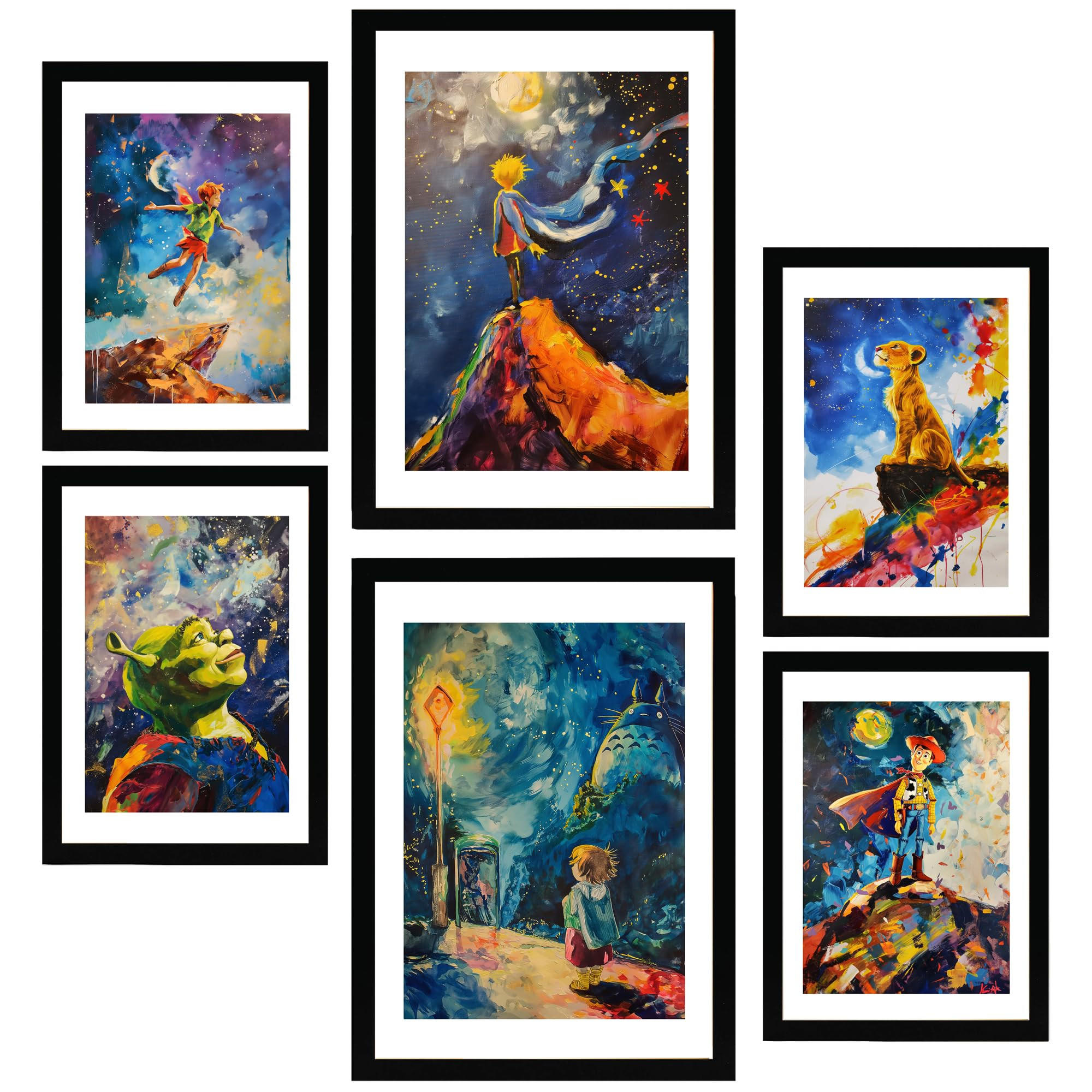 POSTER Set Mit 6 Kinderfiguren A3 & A4 Schwarzer Rahmen - Schwarz, Papier (29/3cm) - Nacnic