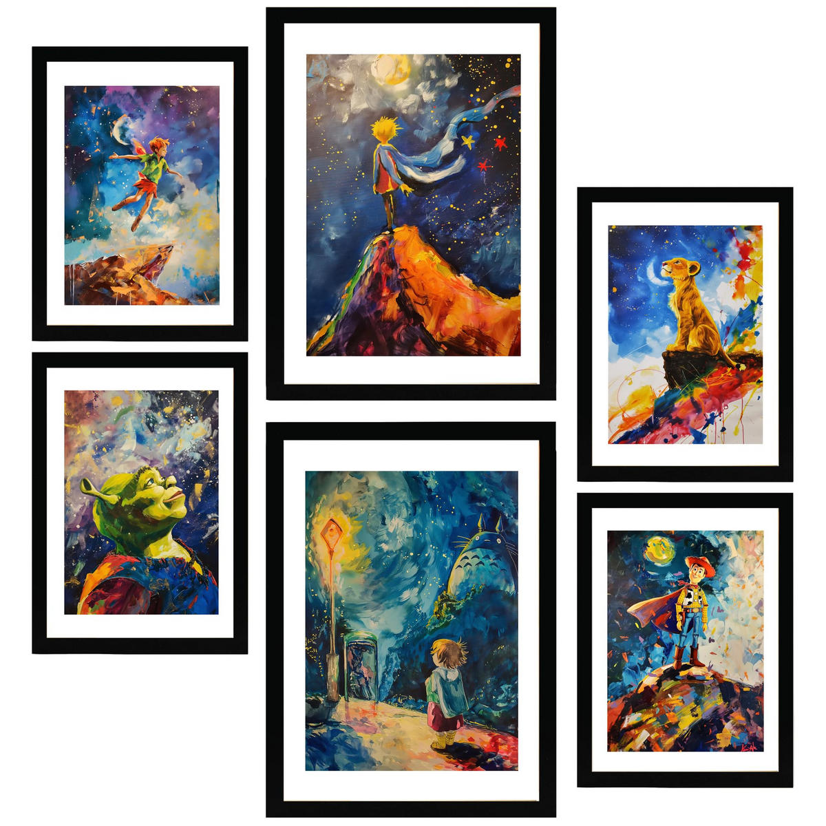 POSTER Set Mit 6 Kinderfiguren A3 & A4 Schwarzer Rahmen - Schwarz, Papier (29/3cm) - Nacnic