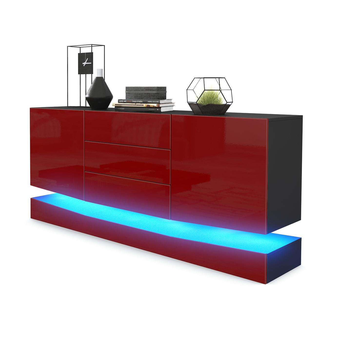 SIDEBOARD City Fronten in Bordeaux Hochglanz - Bordeaux, Holzwerkstoff (178/82/39cm) - Vladon